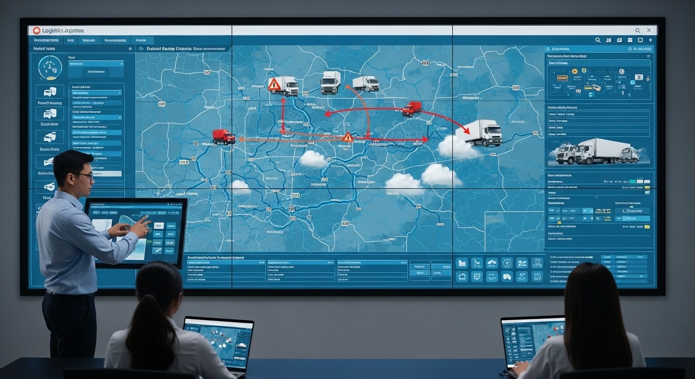 Logistics coordinator using transportation management software to adjust delivery routes based on real-time traffic and weather conditions.