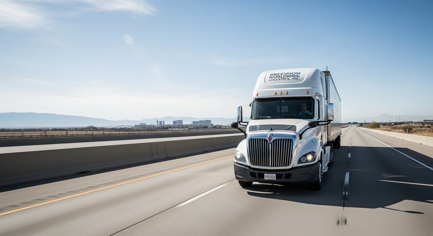 A modern Precision Worldwide Logistics semi-truck on an open highway, representing the company’s reliable and expert over-the-road (OTR) freight services across the U.S.









