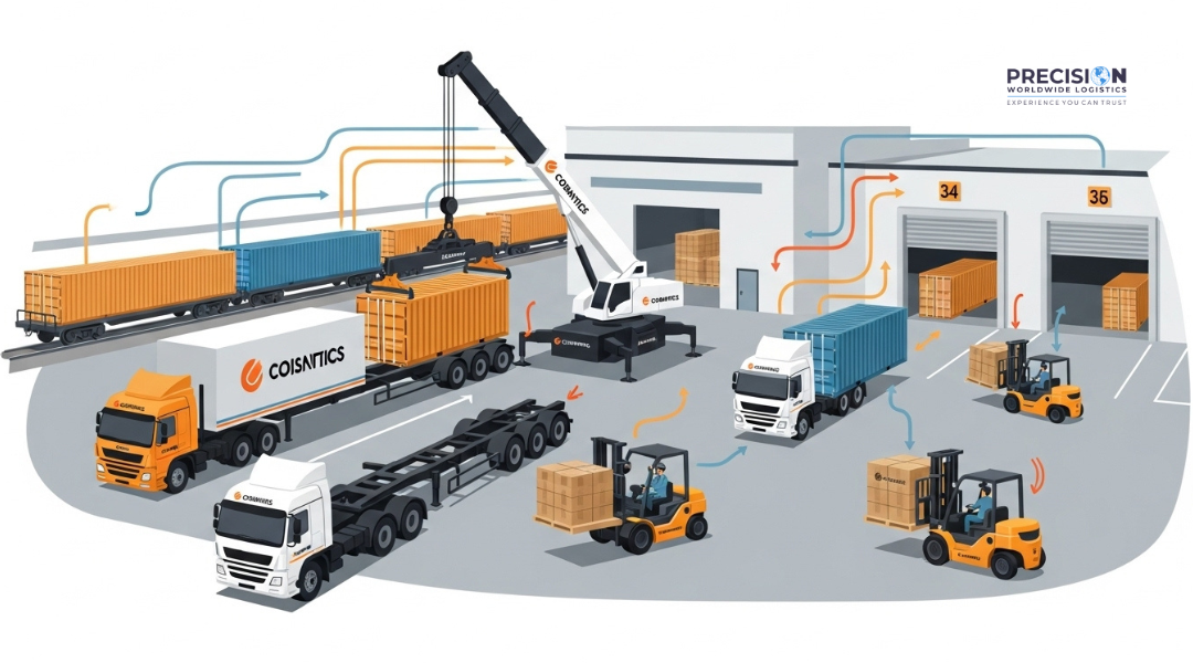 Precision Worldwide Logistics asset-based transloading solutions with owned trucks, chassis, and warehouse equipment.