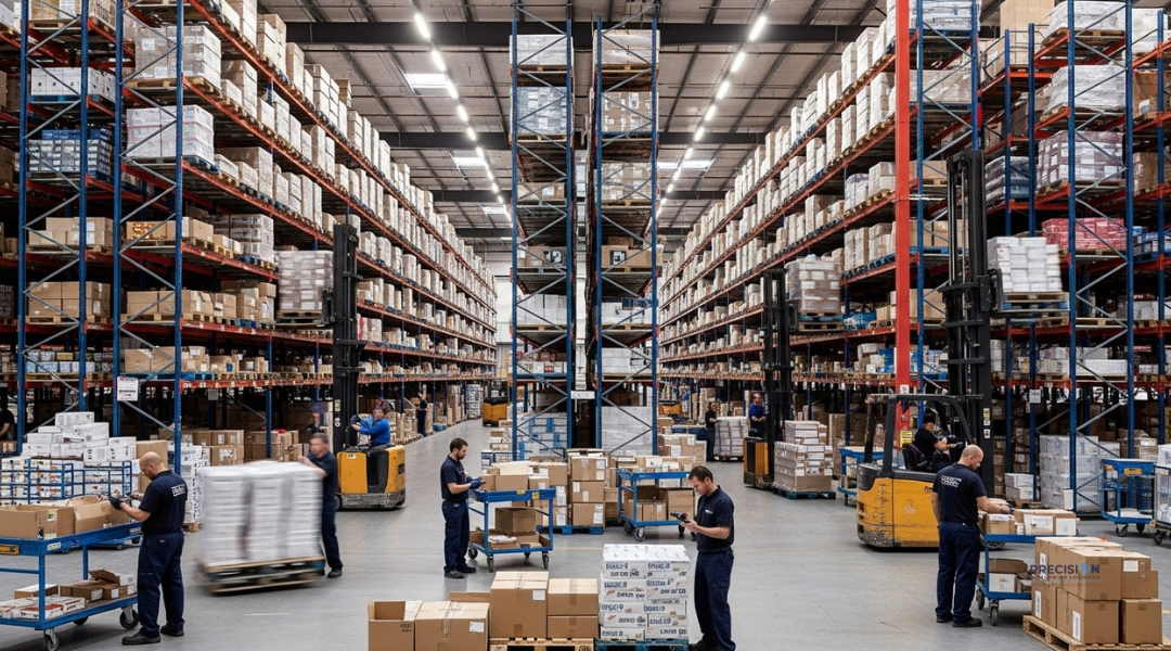 warehouse staff managing unpredictable demand with flexible inventory system