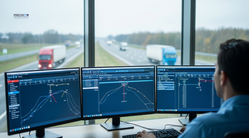 Logistics team managing asset-based fleet to maintain consistent freight delivery during market fluctuations and capacity shifts