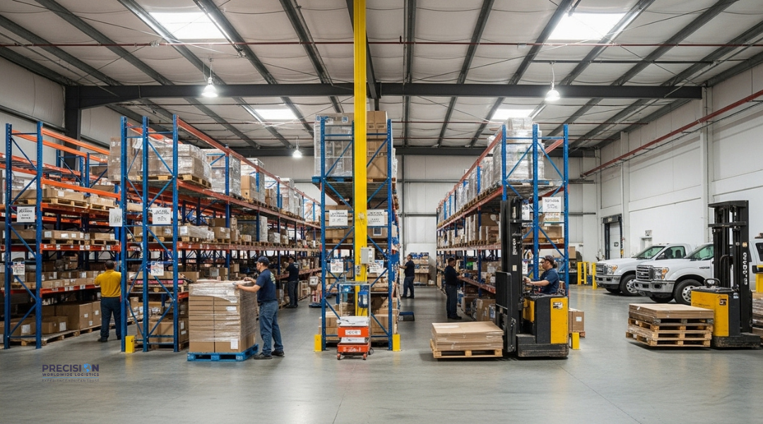 In-house logistics warehouse handling steady freight volume with controlled inventory and limited SKU complexity