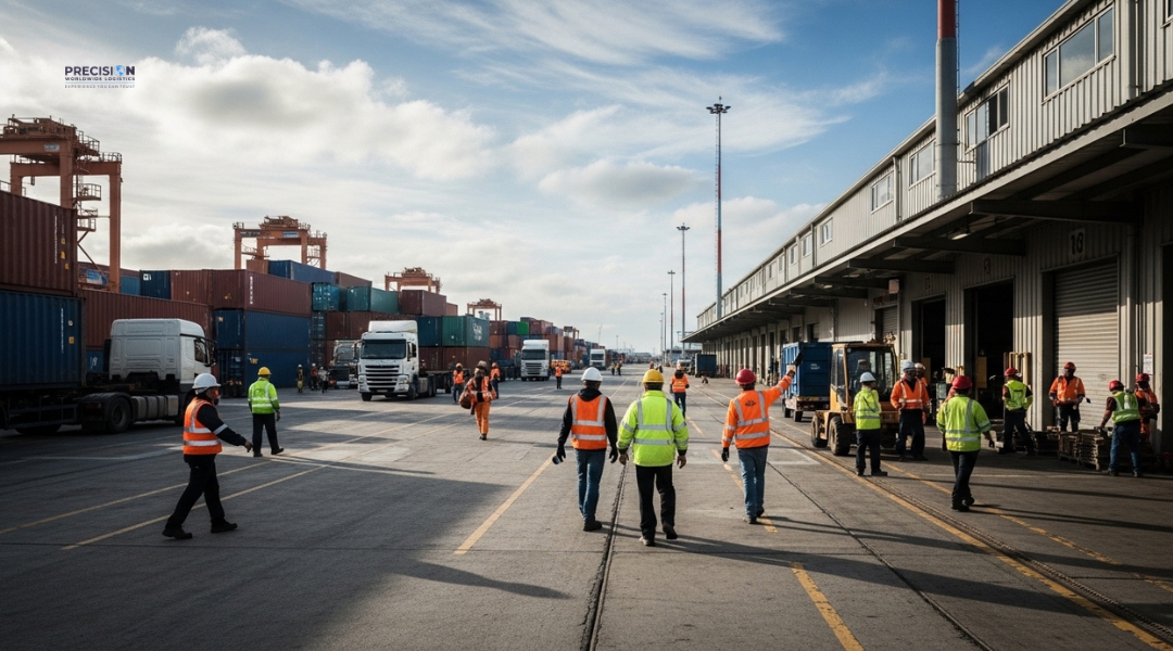 Independent drayage and warehousing operations at a port with varied schedules and container handling.