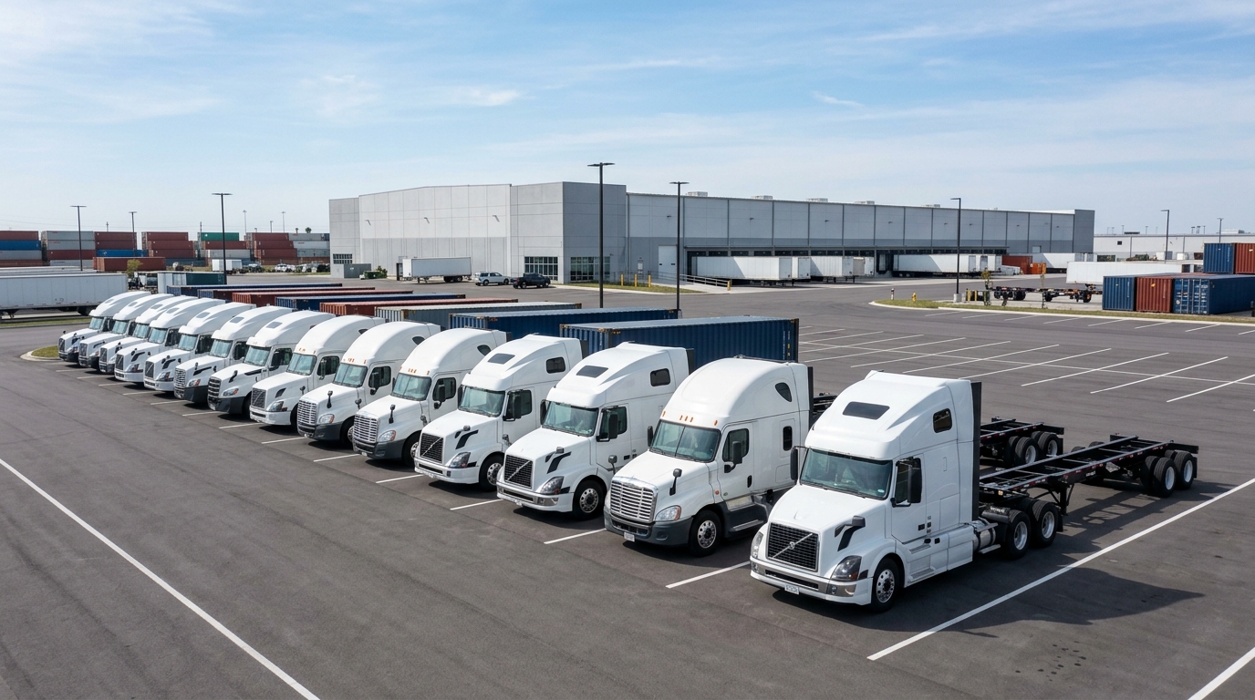 Precision Worldwide drayage truck fleet at yard facility