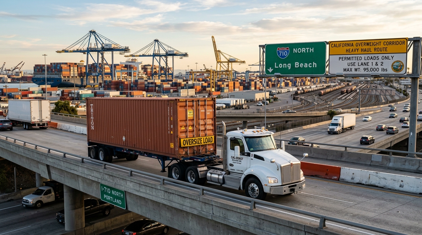 Overweight container drayage on California highway — Precision Worldwide Logistics