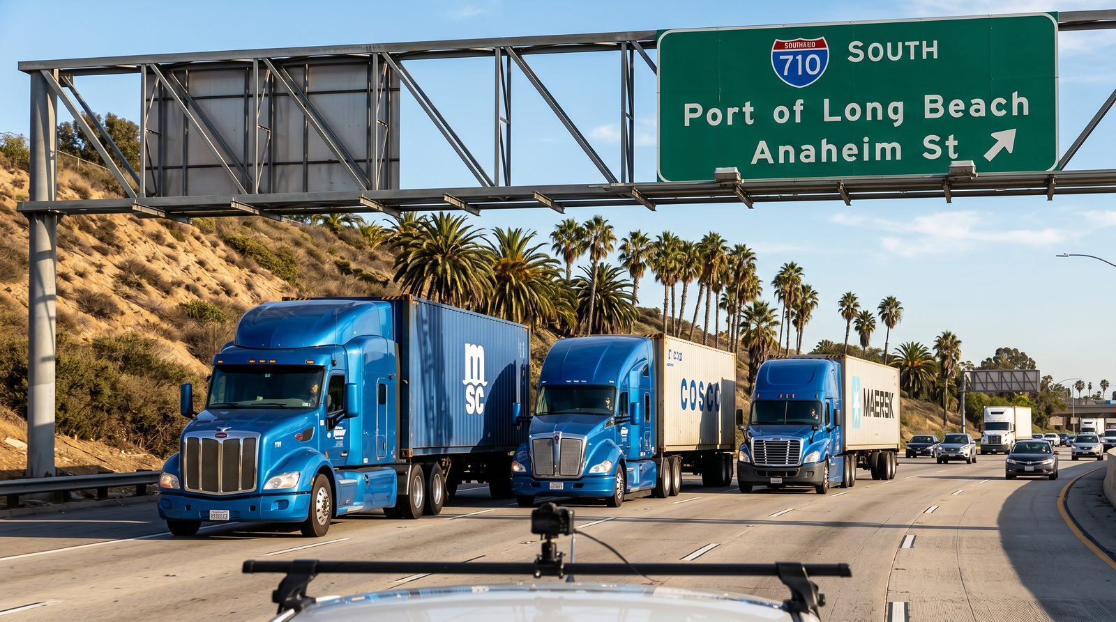 Trucks heading to port via 710