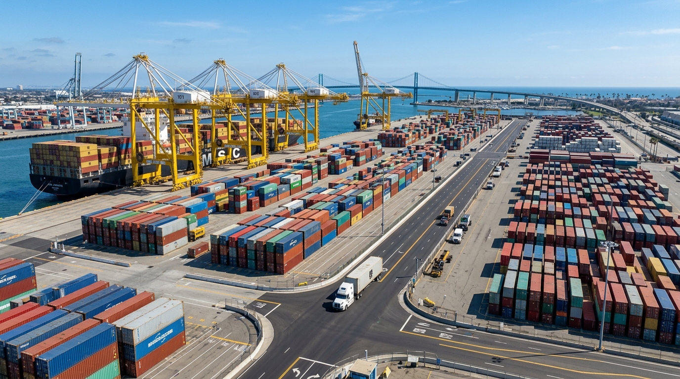 Aerial view of Port of Long Beach container terminals — Precision Worldwide Logistics drayage